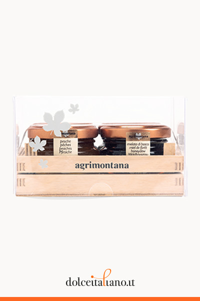 Wooden Crate with 3 Jams and 1 Honey by Agrimontana